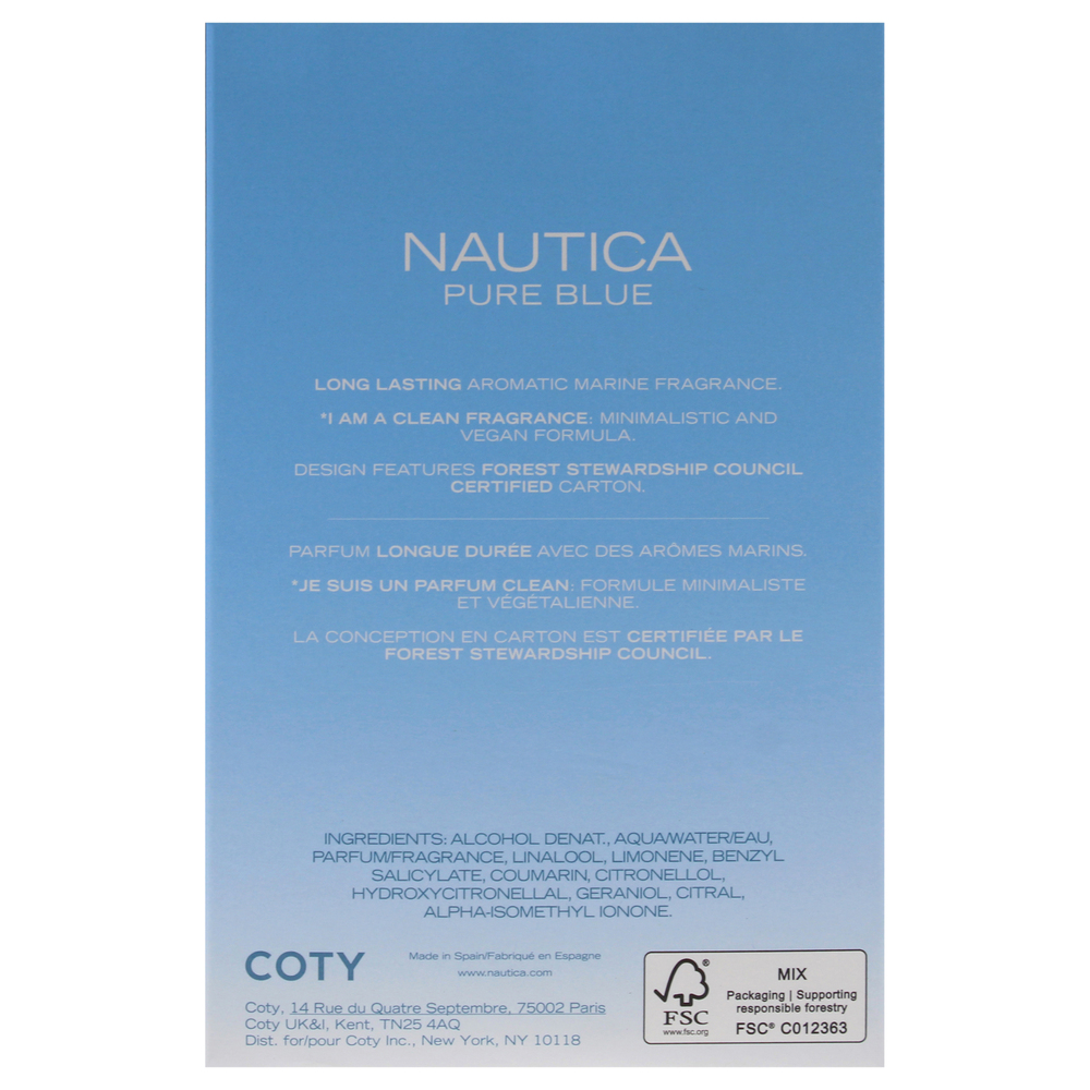 Nautica Pure Blue by Nautica for Men - 3.4 oz EDT Spray - Picture 7 of 8